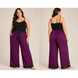 NWT Sexy..Sensual..Cacique Women Plus Size26/28 Pajama Pants Purple W/lace Ankle